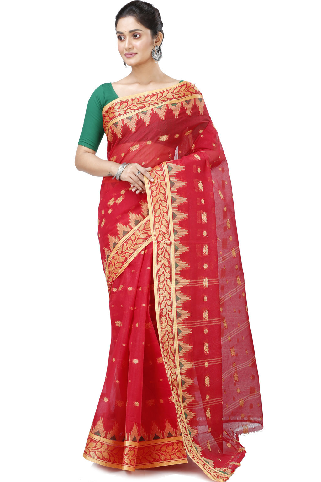 Red Pure Cotton Gunjan Tant Saree (932)